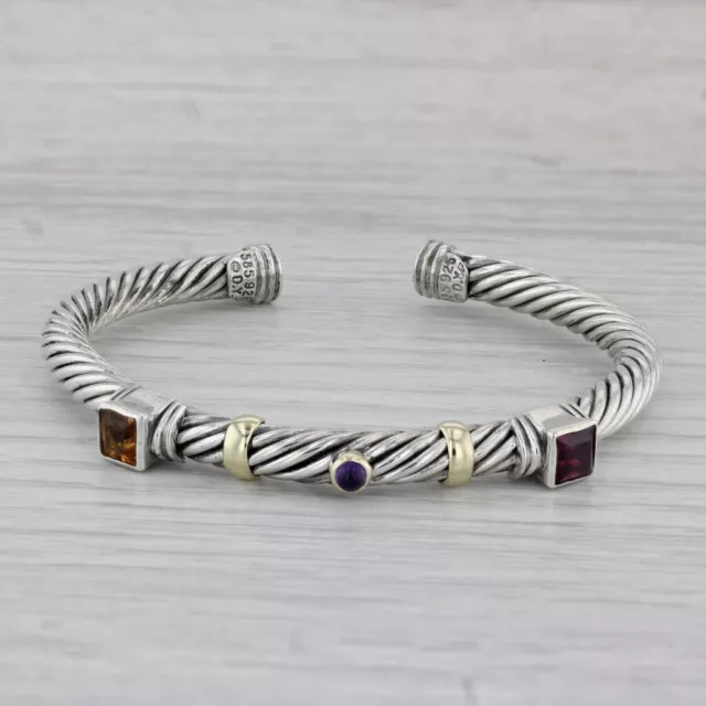 David Yurman Renaissance Cuff Bracelet Sterling Silver 14k Gold Citrine Amethyst