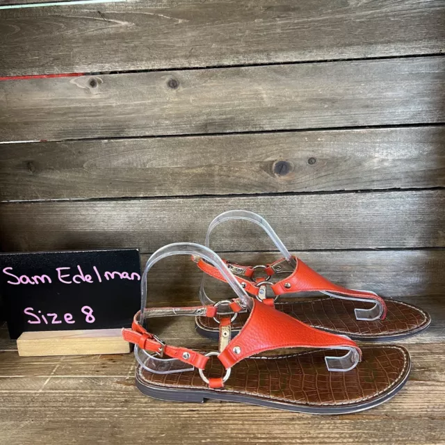 Womens Sam Edelman Greta Red Pebbled Leather Thong Sandals Size 8 M GUC