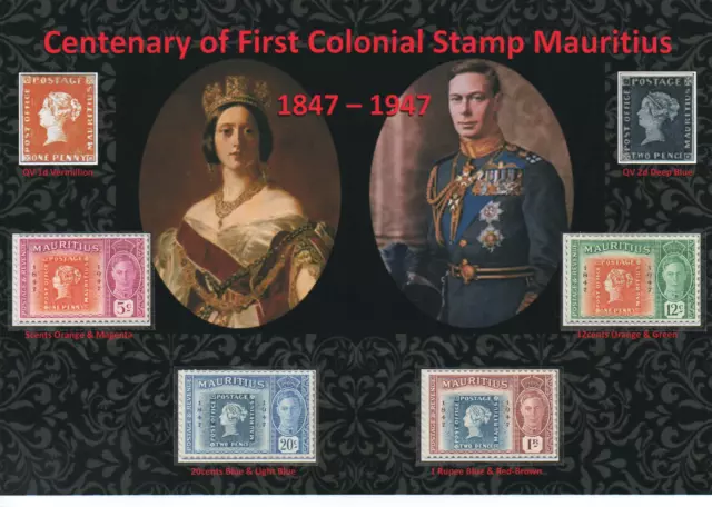 Kgvi 1948 Nice Display First Colonial Stamp Centenary Mauritius 1847-1947 Mm#1