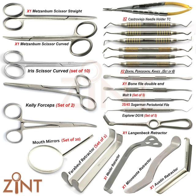 DENTAL SURGICAL INSTRUMENTS Kit Forceps Scissors Retractors Needle