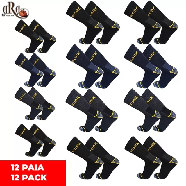 12 Paia Calzini Calze Uomo Da Lavoro Rinforzanti Work Tecniche Misura 40/46