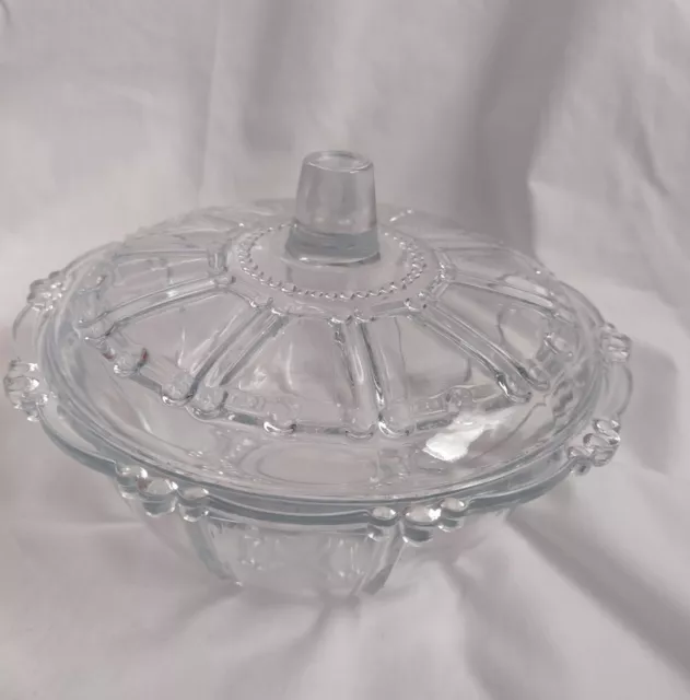 KIG Oyster Pearl Pattern 7" Bowl Candy Dish w Lid Vintage Indonesia Beaded Glass