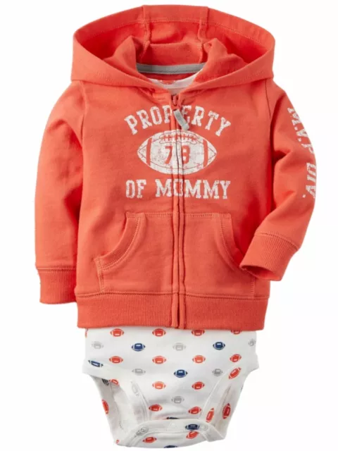 Carters Infant Boys Orange Property Of Mommy Hoodie & Football Creeper Set 9M