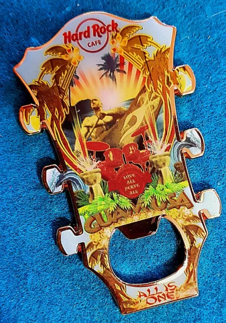 GUAM USA BOTTLE OPENER GUITAR HEAD TRIBAL WARRIOR CANOE MAGNET Hard Rock Cafe