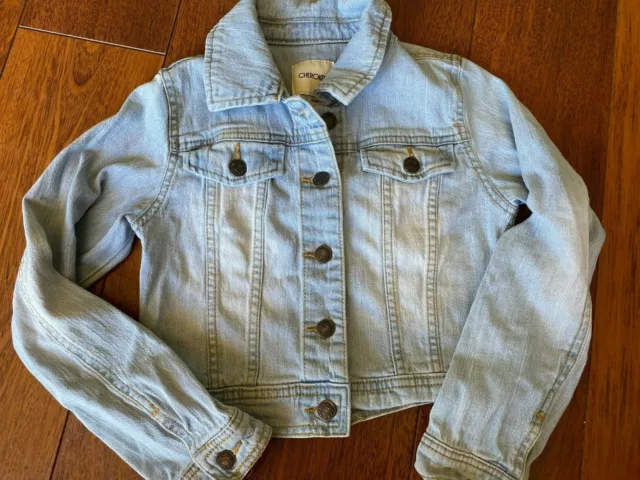 girls DENIM JEAN JACKET CHEROKEE stretchy LIGHT BLUE button down SIZE 7/8