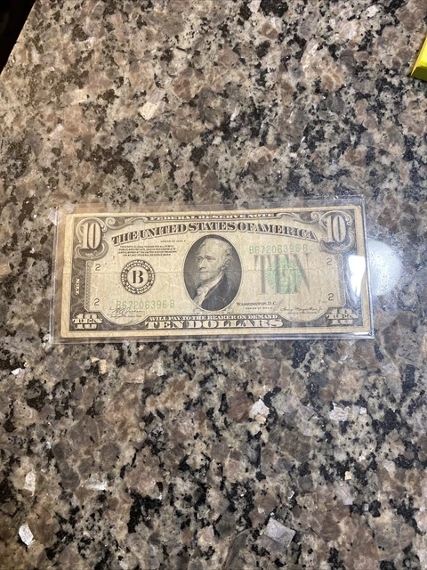 $10 1934A Federal Reserve Note B67206396 ten dollar, series A, New York