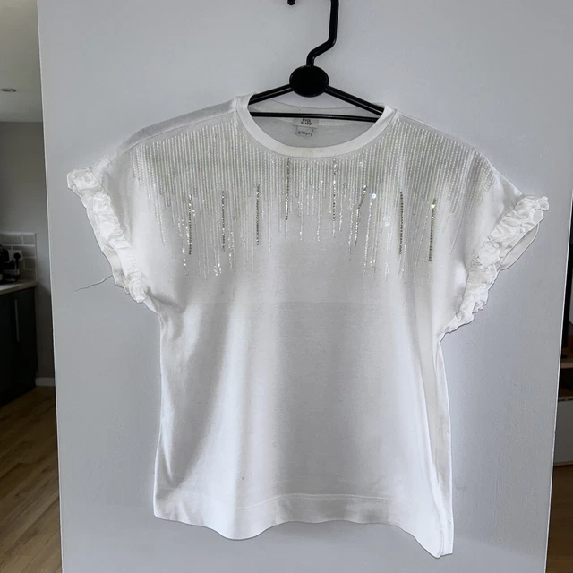 River Island girls white top with diamanté chains age 9 to 10 years