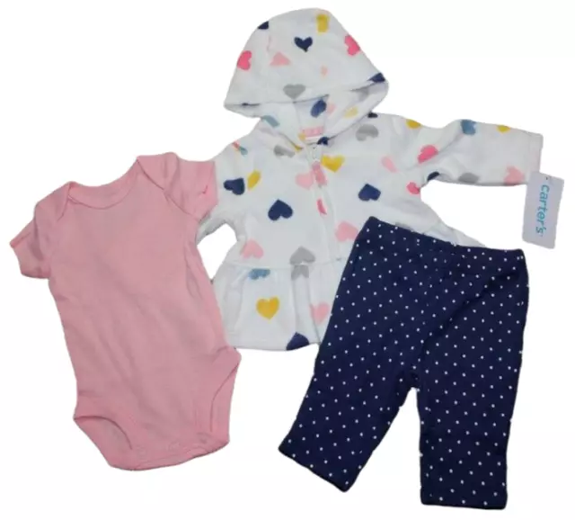Carters Fleece Heart 3-Piece Winter Outfit Set Baby Girls Size Newborn NB NWT
