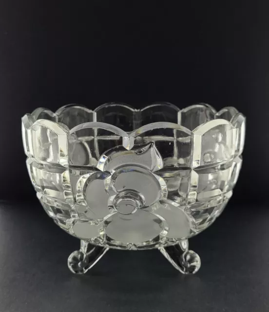Vintage Shannon Crystal By  Godinger  3 Footed   BOWL   Roses Scalloped Edge