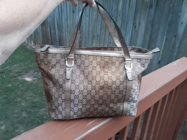 Vintage Gucci Signature Gg  Bronze Metallic Shimmer Canvas Tote Shoulder Handbag