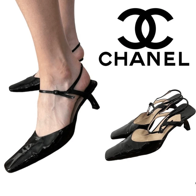 CHANEL vintagesquare toe sling back pumps