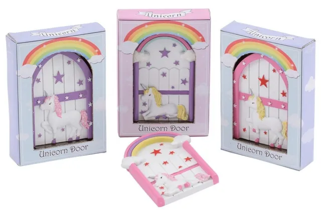 GIFTWORKS Licorne Porte - 7042 Rose Violet Jaune Magique Fantasy Rainbow Résine