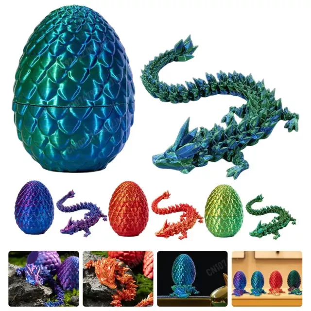 Surprise Dragon Egg Articulating Gemstone Dragon Fidget Toy - 3D Printed Dragons