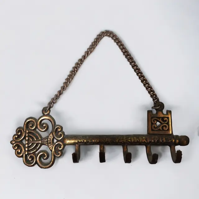 Vintage Judaica Brass Key Holder Israel Menorah Plaque Hebrew Judaism Home Decor