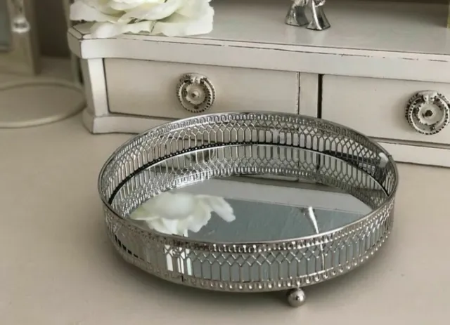 Small Silver Mirrored Tray Ornate Wedding Table Centre Candle Plate 20cm & 30cm