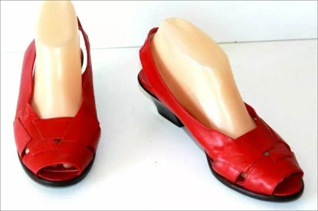 BALIZZA Sandales Vintages Tout Cuir Rouge Petits Talons T 38 BE