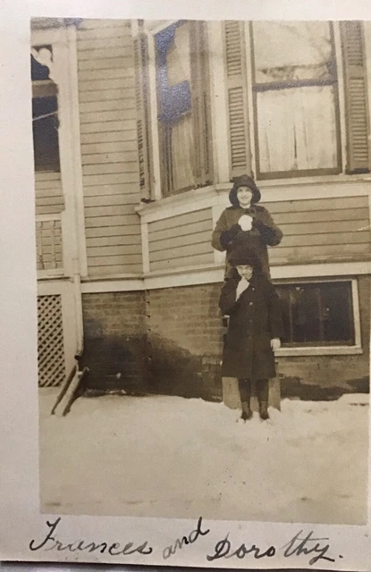 Vintage Photo Snapshot Women Kids Funny Pose In Snow Kinda Creepy Looks On Face