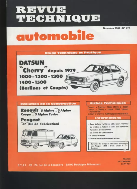 (44A)Revue Technique Automobile Datsun Cherry / Renault 5 Alpine / Peugeot J7