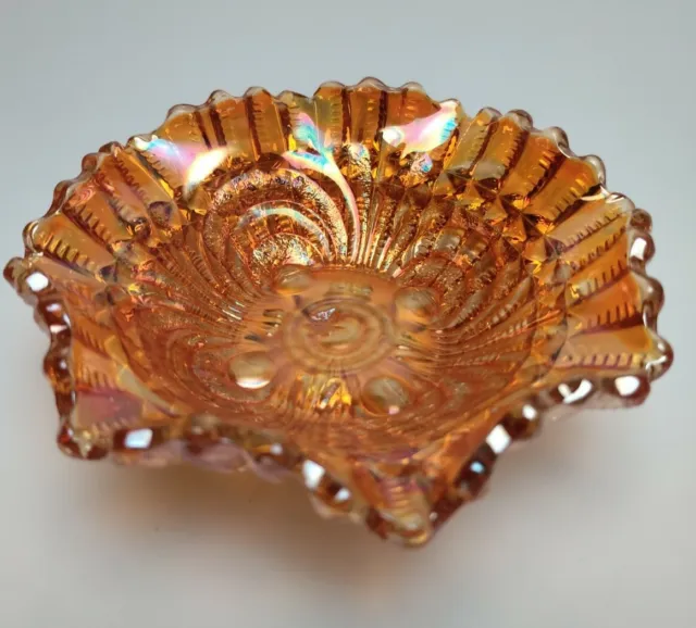 Vintage Sowerby Carnival Glass Marigold Embossed Scroll Pattern  Bowl