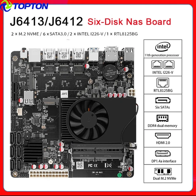 Small Intel Nas MINI ITX NAS Motherboard J6413 J6412 2*Intel i226-V 1*RTL8125BG 2.5G ...