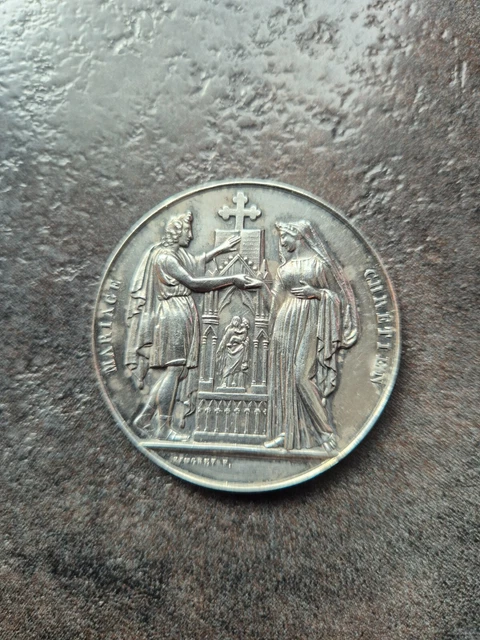 Belle Médaille De Mariage En Argent - 30 Mm - Poinçon Main - Pingret F. - 1856