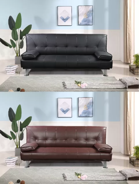 Sofa Bed 3 Seater Luxury Leather Padded Suite Recliner Sofabed Click Clac