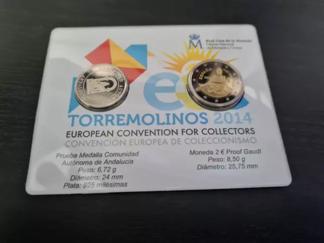 2 Euro Spanien 2014 Gaudi Coincard Torremolinos Proof PP