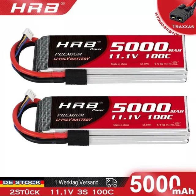 2x HRB 11,1V 3S 5000mAh 100C Lipo Akku für RC Traxxas Car Truck Boot Auto LKW