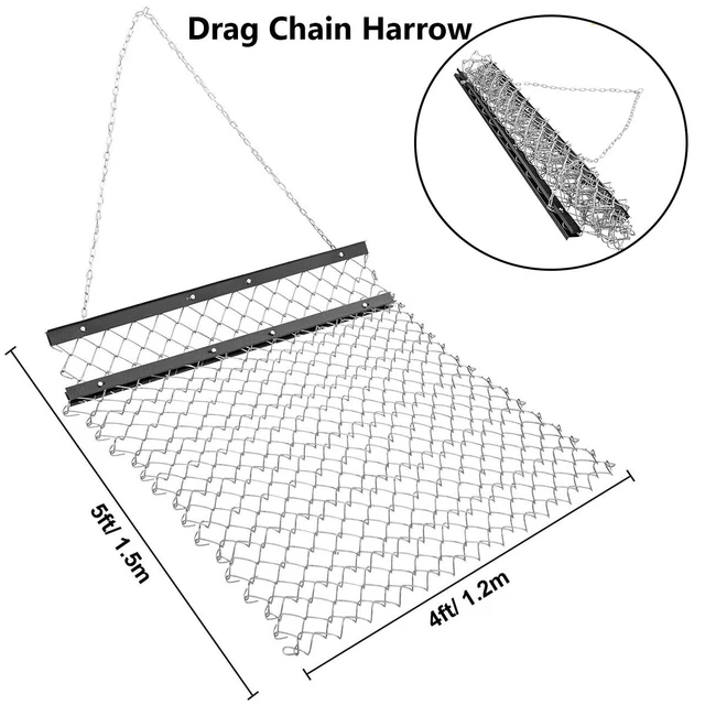 4 x 5 ft Chain Field Drag Drag Harrow Tract ATV Lawn Rake for Landscape Leveling