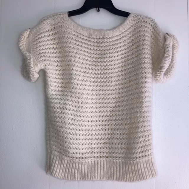 EDUN Baby Alpaca Wool Sweater Pullover Top Short Sleeve Loose Knit Peru Sz L