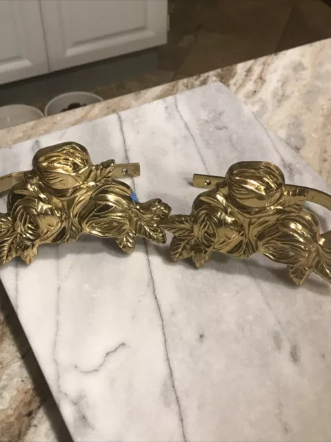 Vintage 6" Solid Brass Rose Flower Curtain Tie Backs Tiebacks Holdbacks