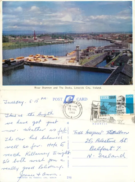 c16664 River Shannon and The Docks Limerick City  Ireland Cardall postcard 1966