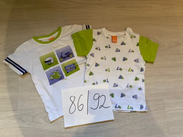 2x T-shirts Pusblu weiß kiwi grün Größe 86 92