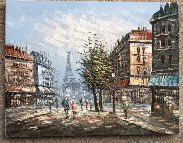 Charmante vue de Paris avec la Tour Eiffel, huile sur toile