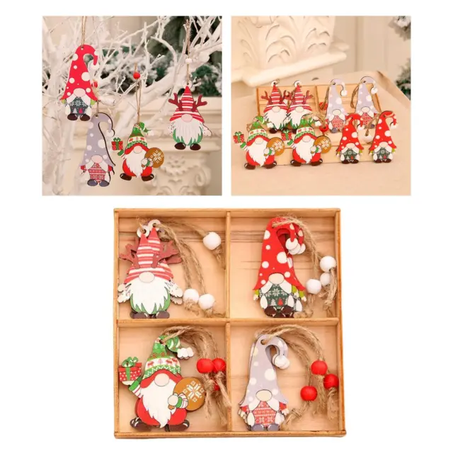 12 pièces ornements suspendus en bois de gnome de Noël avec des formes en