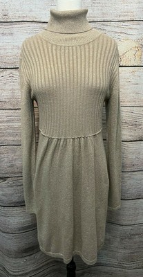 Apt 9 Size M Gold Metallic Ribbed Long Sleeve Sweater Dress Turtleneck