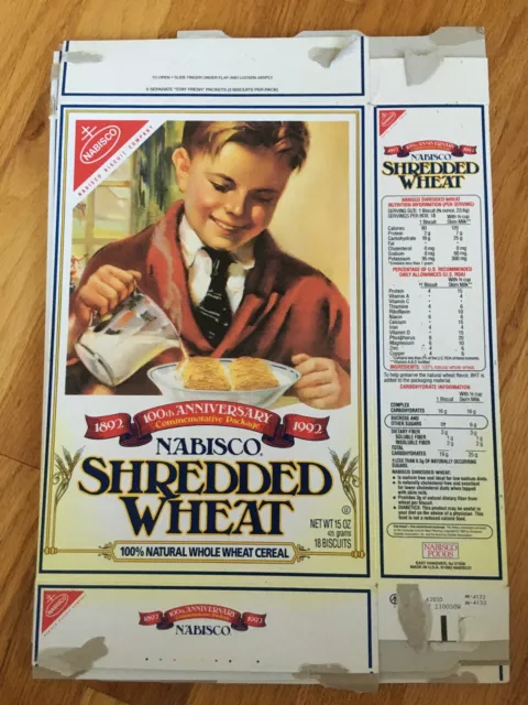 1882-1992 Nabisco Shredded Wheat 100th Anniversary Flat Empty Cereal Box