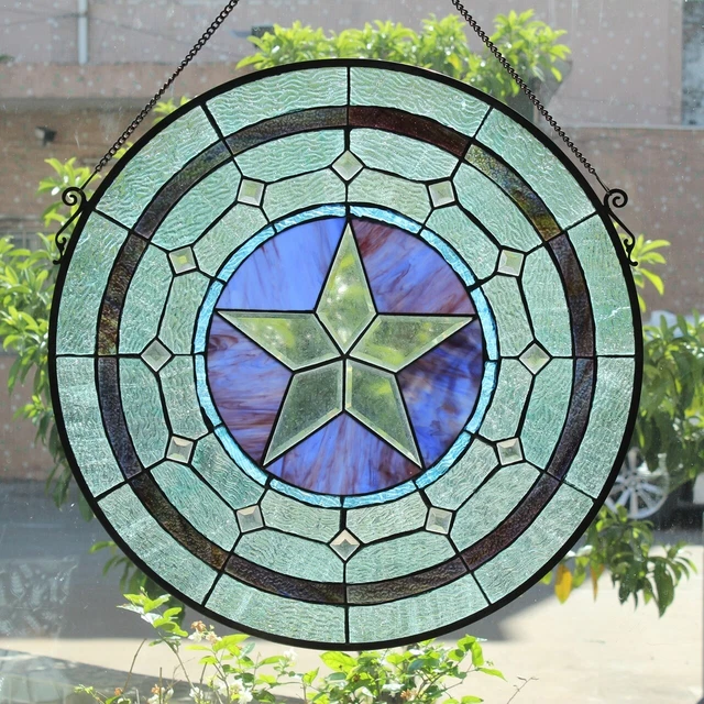 24" x 18" Tiffany-Style  Sand Star Stained Glass Round window Panel