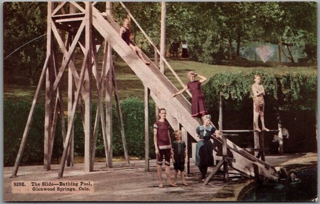 1910s Glenwood Springs, Colorado Postcard "The Slide - Bathing Pool" Unused