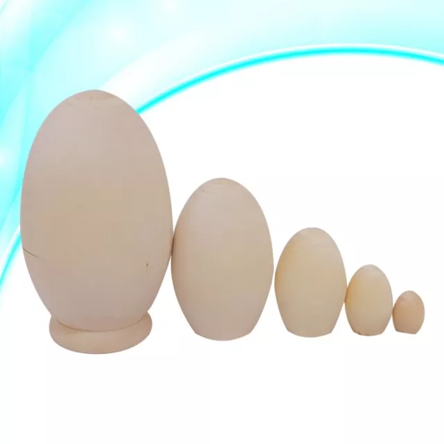 5 Pcs Unfinished Nesting Dolls Blank Unpainted Russian Wooden Egg Shape