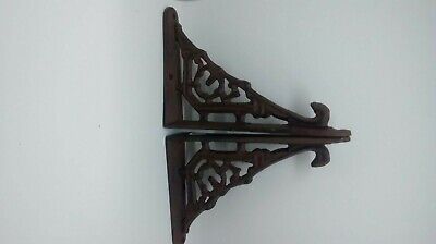 2 Small Cast Iron Antique Style Art Deco Brackets 4 " T X5 3/4"From wall. 2