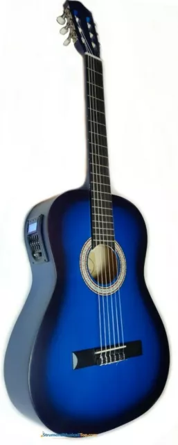 Chitarra Classica Blu 4/4  Amplificata Elettrificata 4b Accordatore integrato