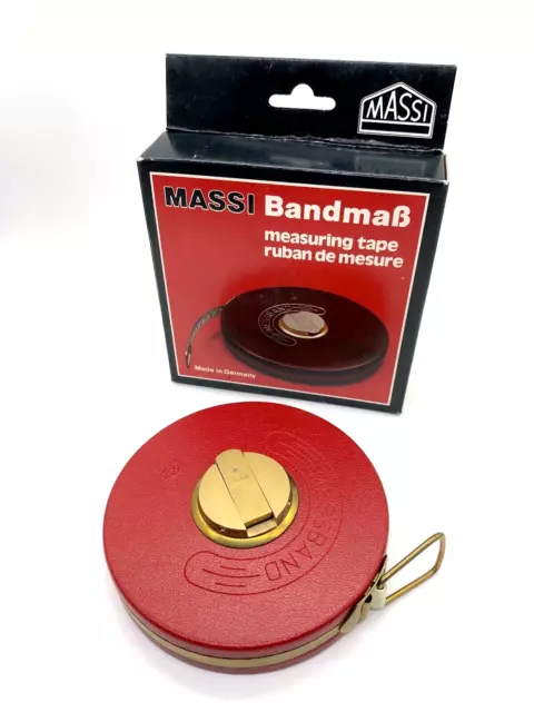 NOS Vintage Massi Messband Measuring Tape Fiberglass German Red Leather 10 m