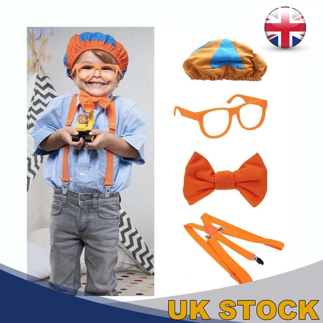 BLIPPI ROLE PLAY Costume Hat Glasses Suspenders Bow Tie New Kids High ...
