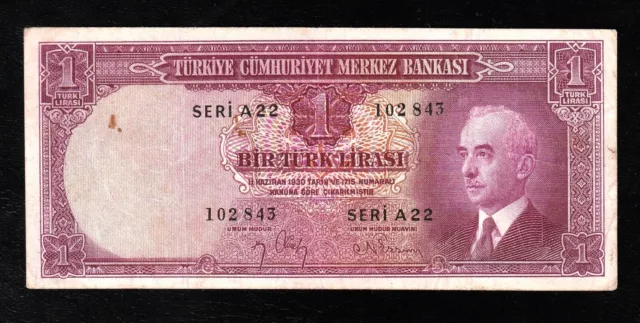 🇹🇷 Turkey, 1 Lira 1930 (1942) P-135 * ISMET INONU * VF+