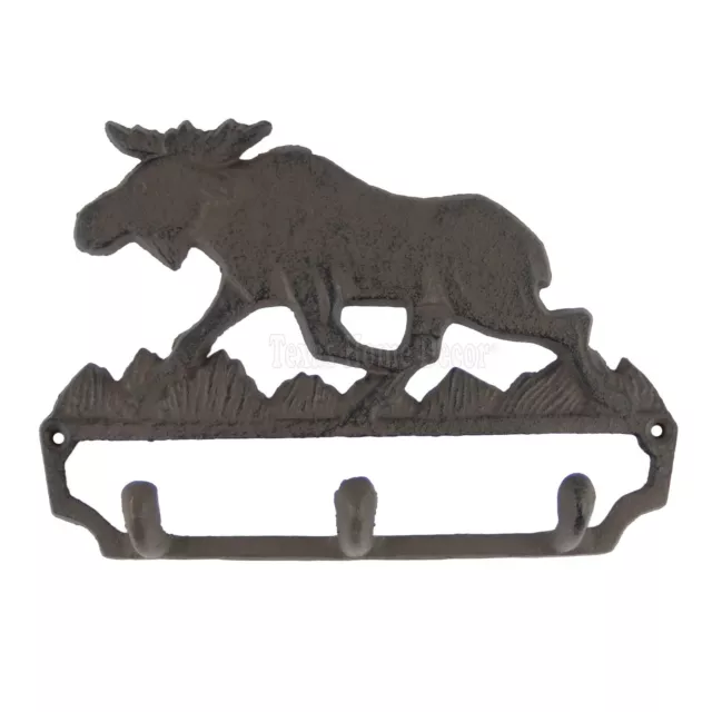 Moose Key Rack Cast Iron Coat Towel Hanger Rustic Brown Wall Mounted