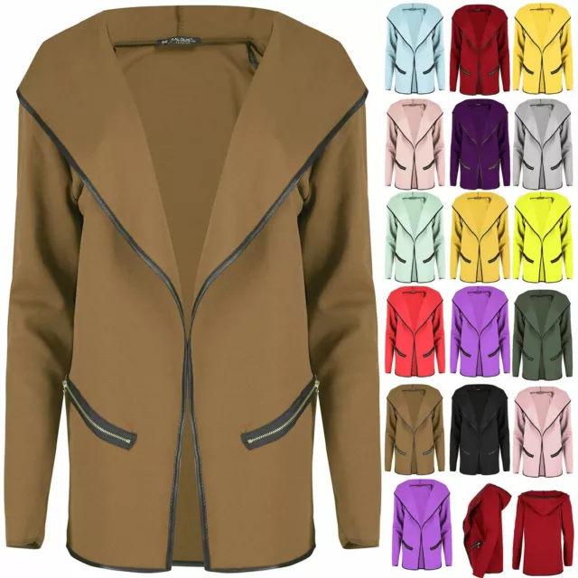 Womens Hoodies Ladies Cardigan Zip Pocket Open Front Stretchy Blazer Coat Jacket