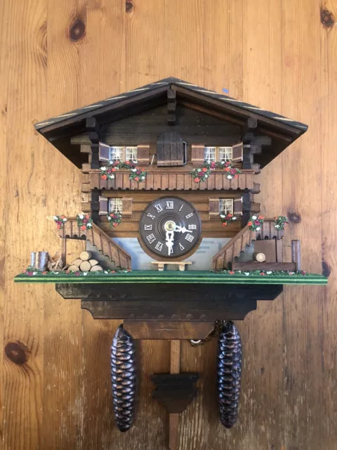 Black Forest  Cuckoo Clock-Chalet-Movement Completely Serviced-Excellent Detail