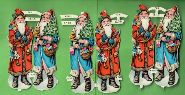 Pzb Germany Vintage Die Cut Scrap Paper Lot Of 3 Santa Claus Pairs No. 1236 5"