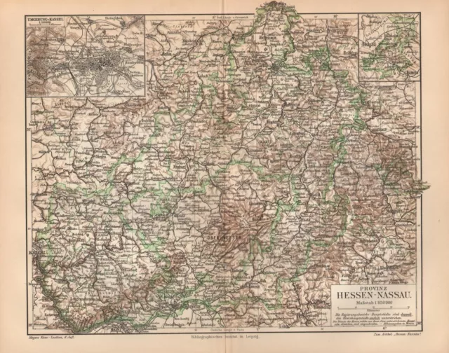 HESSEN-NASSAU   KASSEL Frankfurt Wiesbaden Hanau Weilburg  Landkarte 1899